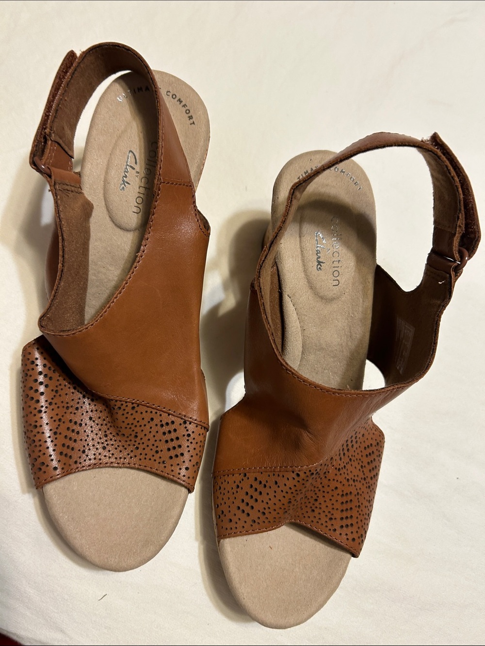 Clarks Tan Brown Leather Perforated Slingback Sandals